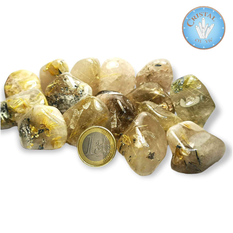 Quartzo rutilado do Brasil. Pedra natural em forma de pedra rolada – Tamanho 3