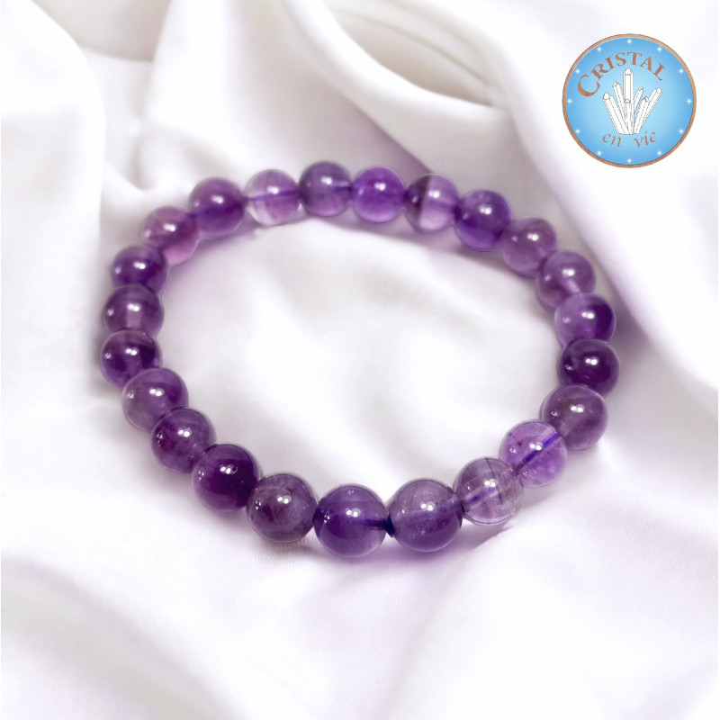 Amatista - Pulsera de bolas pulidas de 8 mm