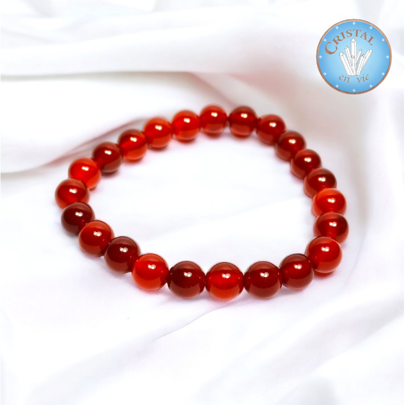 Pulsera de Cornalina Roja 8 mm – Cristal-en-vie.com