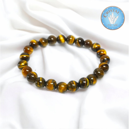 Bracelet en Oeil-de-Tigre, Pierres naturelles polies, perles de 8mm.