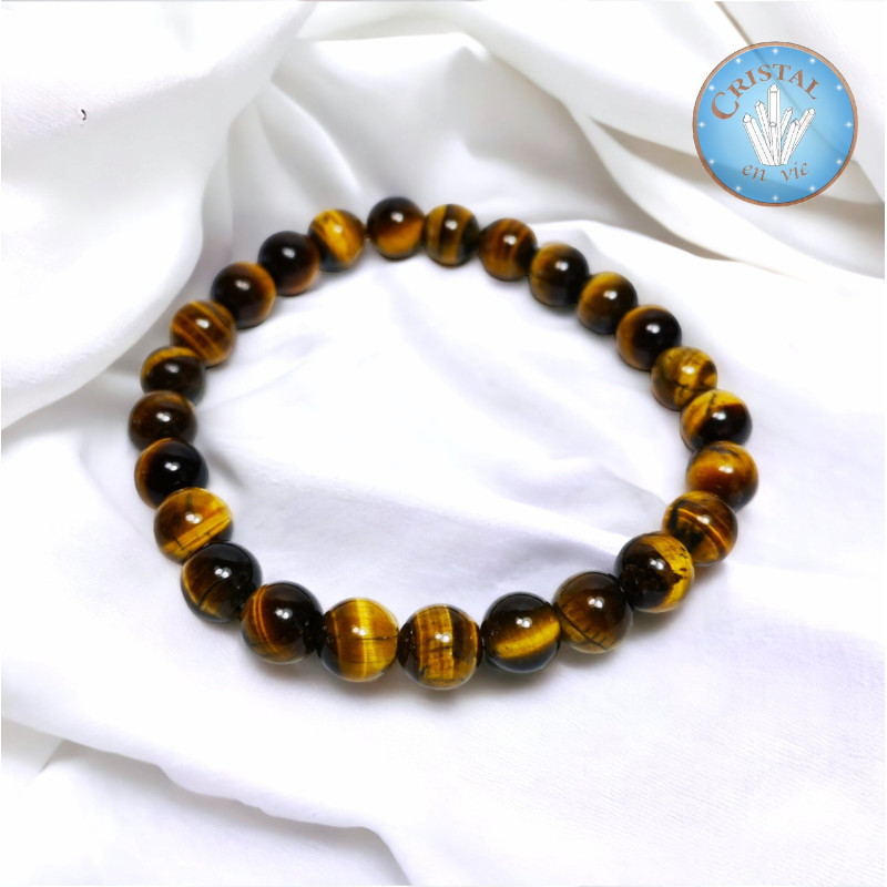 Loja : Olho de Tigre - pulseira de bola polida de 8 mm (para homens)