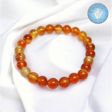 Bracelet en Cornaline, pierres naturelles de couleur orange, boules polies de 8mm.