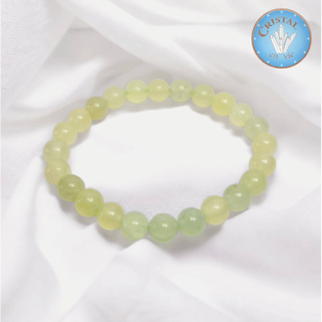 Bracelet en Jade vert claire, pierres naturelles de couleur vert pâle, boules polies de 7-8mm.