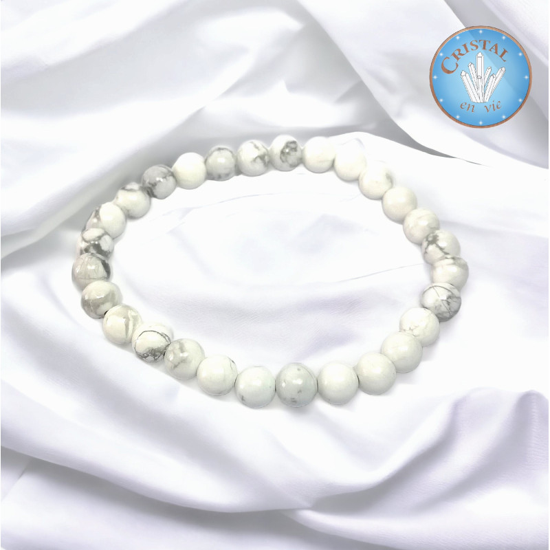 Bracelet en Howlite - Pierres naturelles - Boules polies de couleur blanche