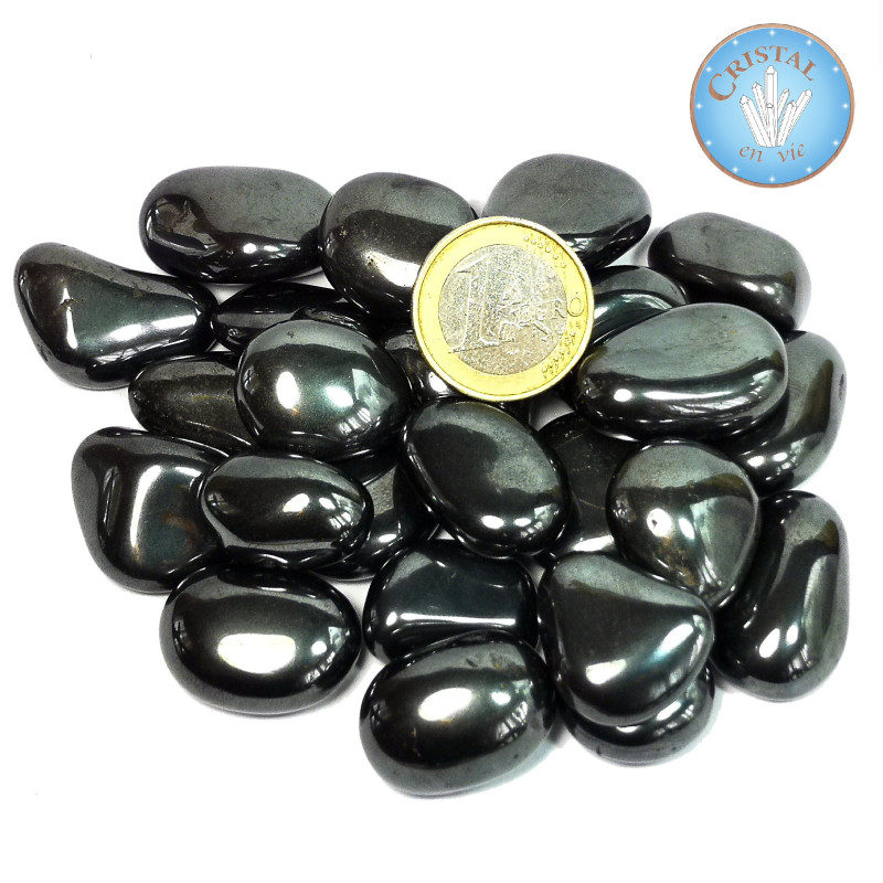Hématite - Pierre roulée naturelle - Taille 1 - Couleur gris argenté, métallique à noir.