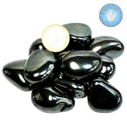 Hématite - Pierre roulée naturelle - Taille 3 - Couleur gris argenté, métallique à noir.