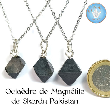 Octaedro de Magnetita - Colgante con Asa de Plata