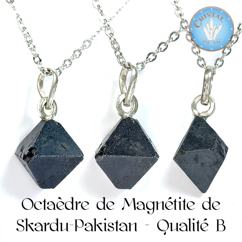 Octaedro de Magnetita - Colgante con Asa de Plata