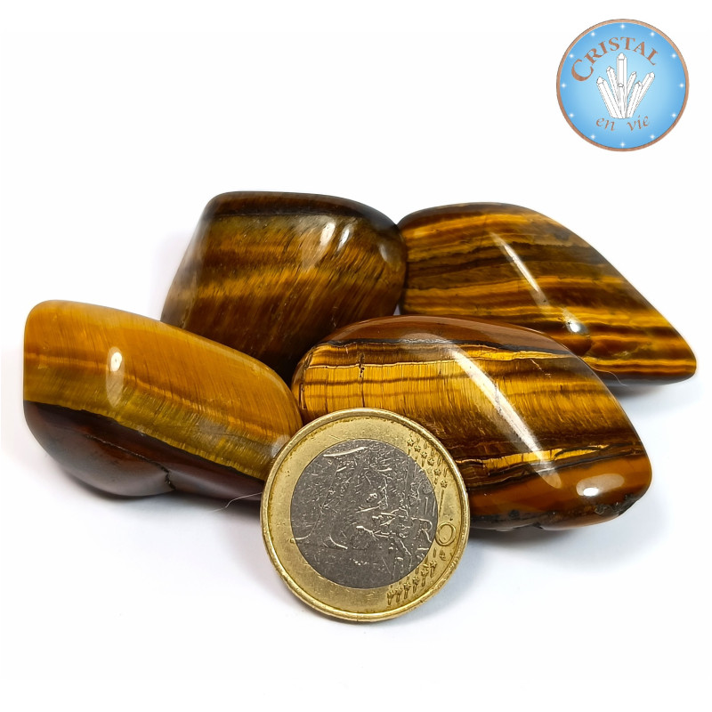 Tiger’s Eye: Natural tumbled stone – Size 1 – Color: Yellow and brown. Known as a “protection” stone.