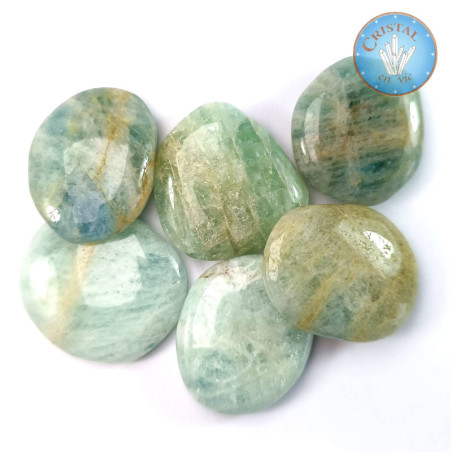 AQUAMARIN Trommelstein, blau-grüner Naturstein – Cristal-en-vie.com