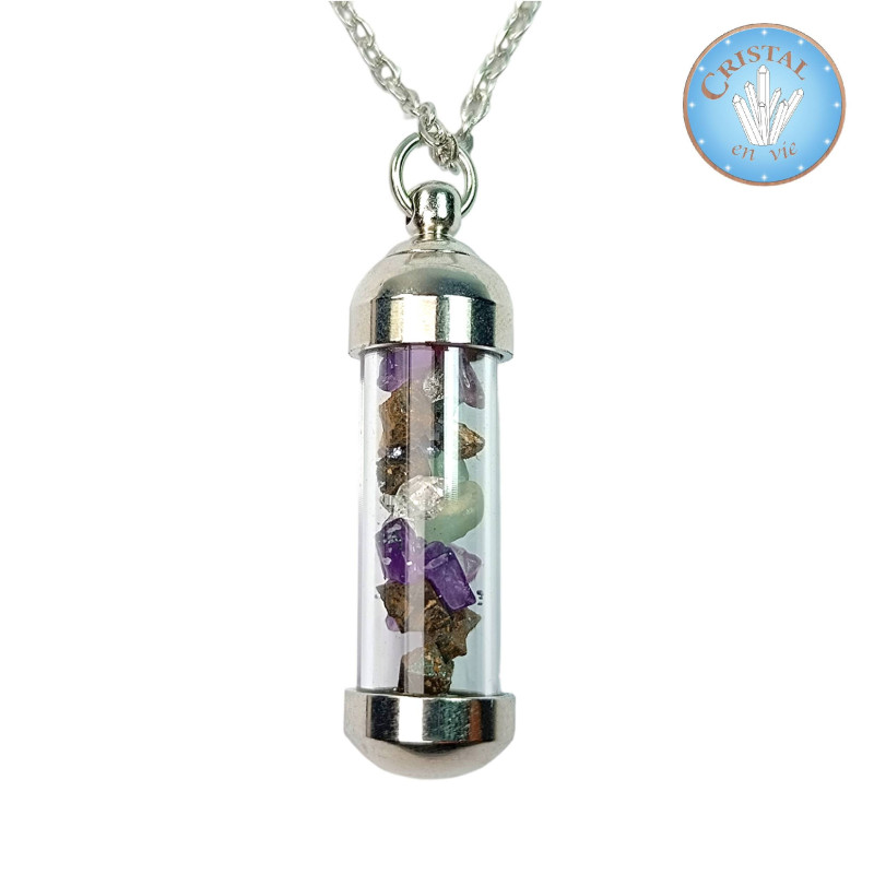 Tienda / Pendiente "Tubo" con octaedro de Magnetita, cristales e imanes.