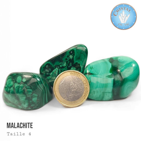 Kongo-Malachit, Naturstein, grüne Farbe, in Trommelsteinform. Größe 4