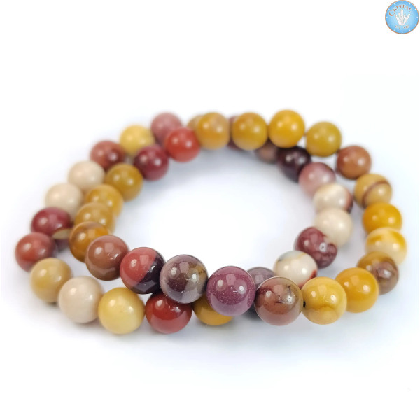 Deux Bracelets en pierre de Jaspe Mookaite - Boules polies de 7-8mm - Pierre naturelles