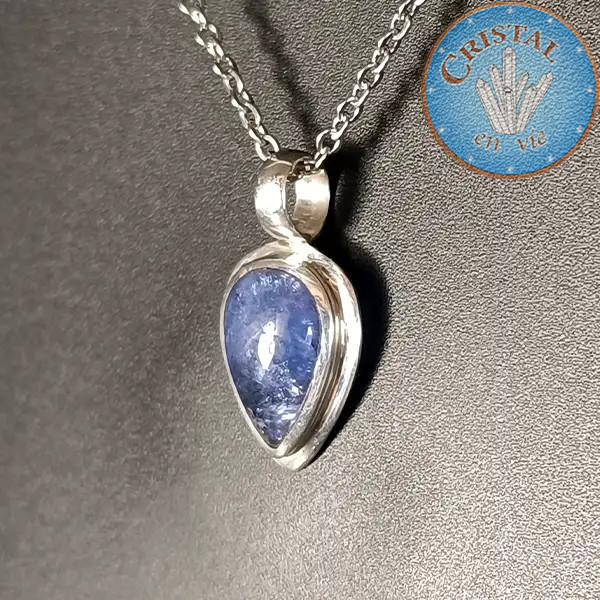 Colgante en TANZANITA, engaste y asa en plata - Cristal-en-vie.com