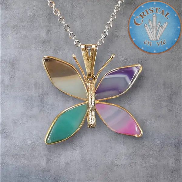 Gold-Plated Agate Butterfly Pendant - Cristal-en-vie.com