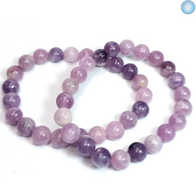 Bracelet en Lépidolite, variété de Mica violet - Perles boules de 7-8mm de couleur violet, lavande avec des nuances de blanc.