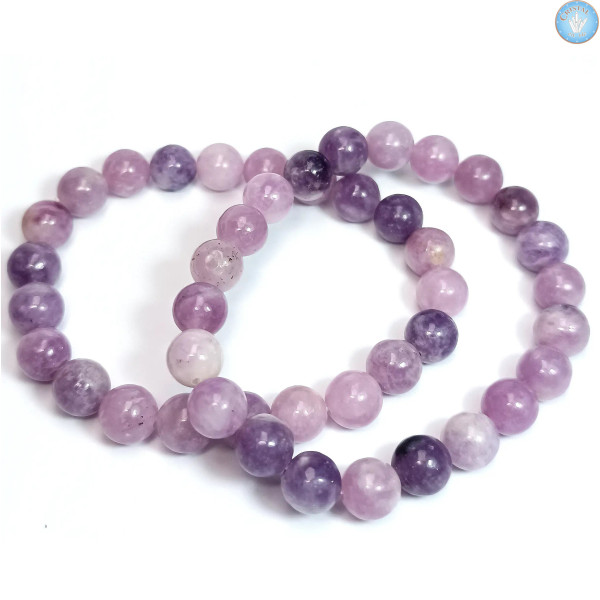 Pulseira roxa de LEPIDOLITA com pérolas de 8 mm - Cristal-en-vie.com