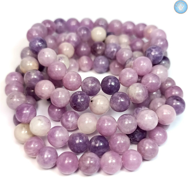 Bracciale viola in LEPIDOLITE con perle da 8 mm - Cristal-en-vie.com
