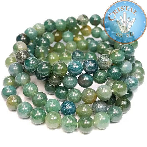 Pulsera de Ágata Musgosa, piedra natural de 8 mm - Cristal-en-vie.com