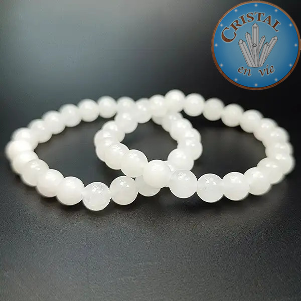 Bracciale in Giada Bianca della Cina, pietra naturale da 8 mm - Cristal-en-vie.com