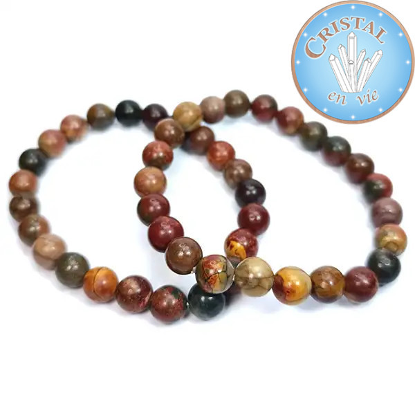Pulseira de Jaspe Picasso, Pedra Natural 8mm - Cristal-en-vie.com