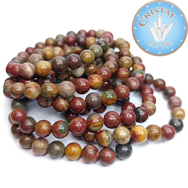 Picasso Jasper Bracelet, Natural Stone 8mm - Cristal-en-vie.com