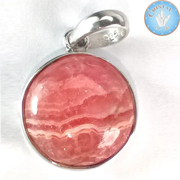 Anhänger - Rhodocrosit-Cabochon, rosafarbener Naturstein in 925er Silber gefasst n2