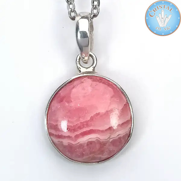 Anhänger - Rhodocrosit-Cabochon, rosafarbener Naturstein in 925er Silber gefasst n2