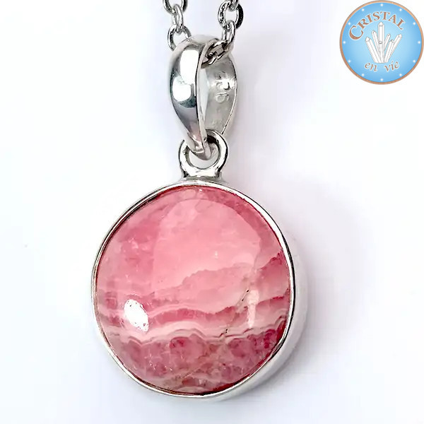 Pendentif - cabochon de Rhodocrosite, Pierre naturelle rose sertie en argent 925 n2