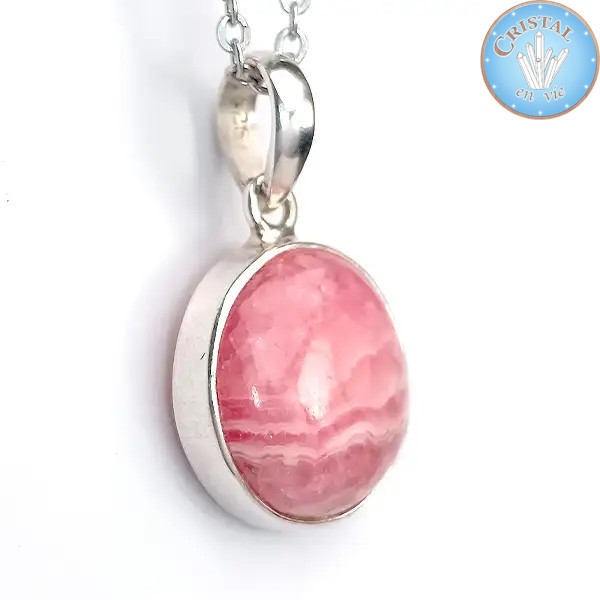 Hanger - Rhodocrosiet cabochon, Natuurlijk roze steen gezet in 925 sterling zilver n2