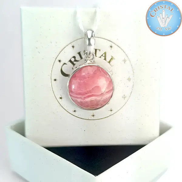 Anhänger - Rhodocrosit-Cabochon, rosafarbener Naturstein in 925er Silber gefasst n2