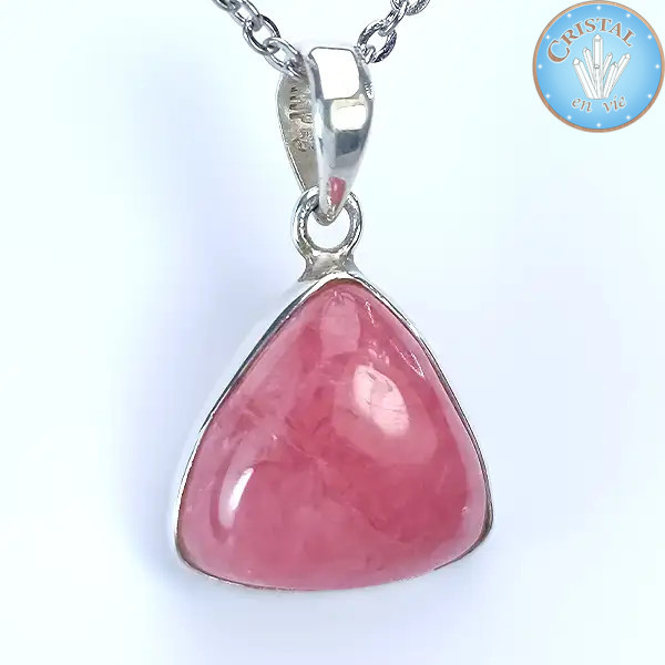 Hanger - Rhodocrosiet cabochon, Natuurlijk roze steen gezet in 925 sterling zilver n3