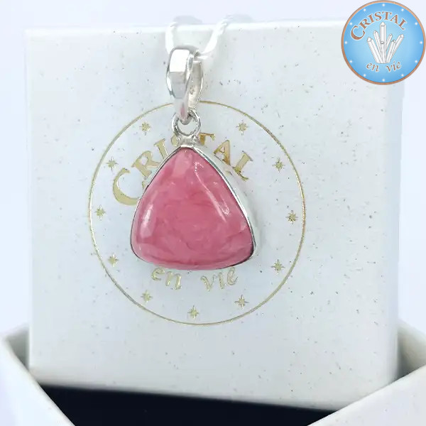 Pendente - Cabochão de rodocrosite, pedra rosa natural engastada em prata de lei 925 n3
