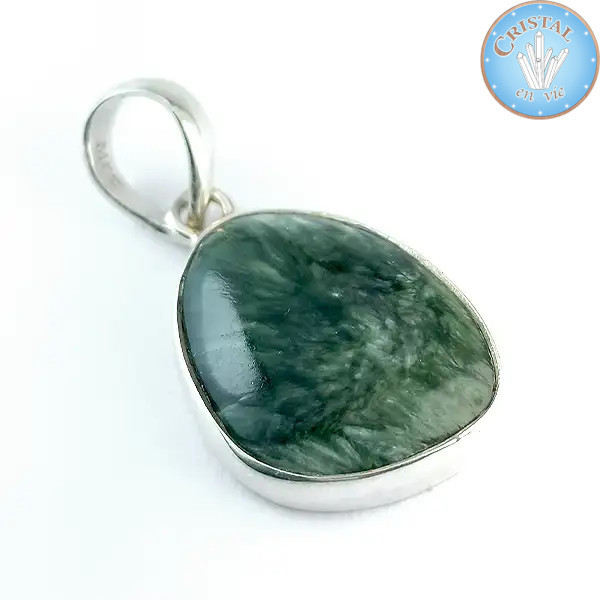 Pingente Serafinita (Clinochlore), pedra natural engastada em prata, cor verde n1