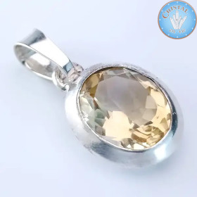 Pingente Citrino, pedra natural engastada em prata, amarelo dourado n2