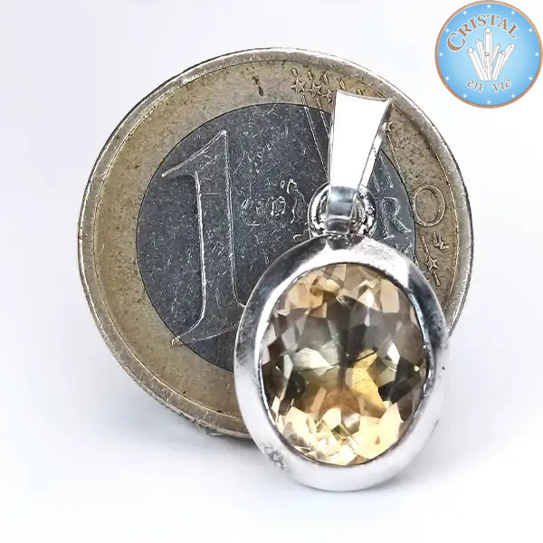 Colgante Citrino, piedra natural engastada en plata, amarillo dorado n2