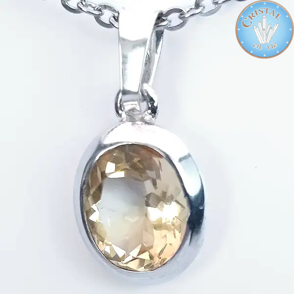 Citrine en Pendentif, pierre naturelle sertie en argent, couleur jaune doré n2