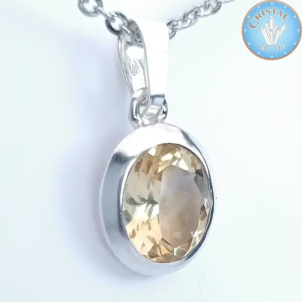 Citrine en Pendentif, pierre naturelle sertie en argent, couleur jaune doré n2