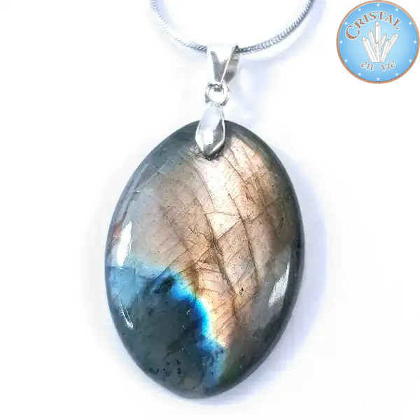 Pendente LABRADORITE, pedra natural polida com fecho em prata 925.