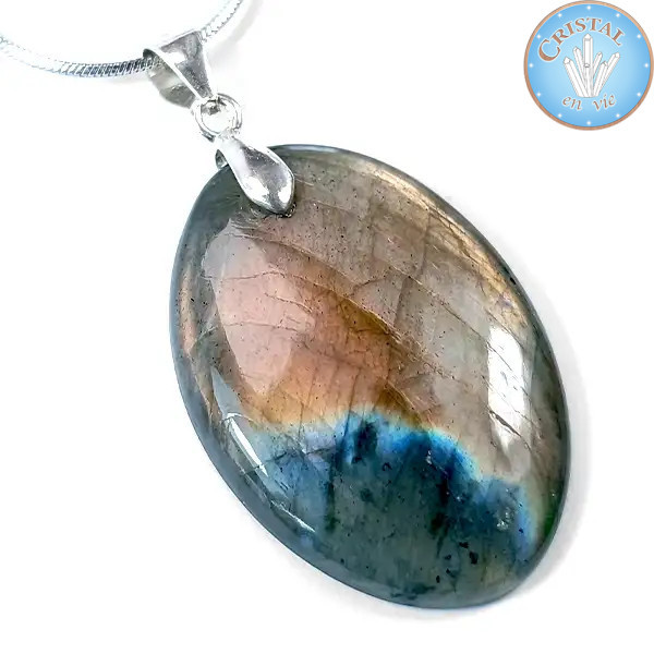 LABRADORITE pendant, polished natural stone with 925 sterling silver clasp.