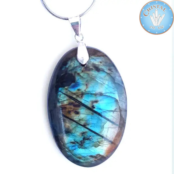 Ciondolo in LABRADORITE, pietra naturale levigata con chiusura in argento 925. n°2