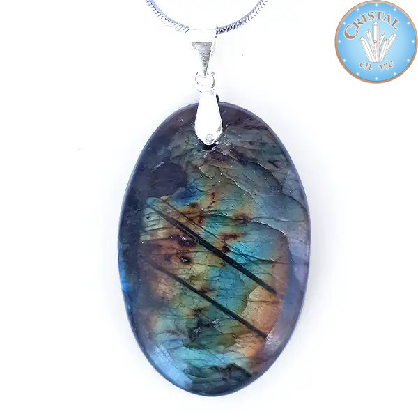 Pendentif de LABRADORITE, Pierre naturelle polie avec bélière en argent 925. n°2