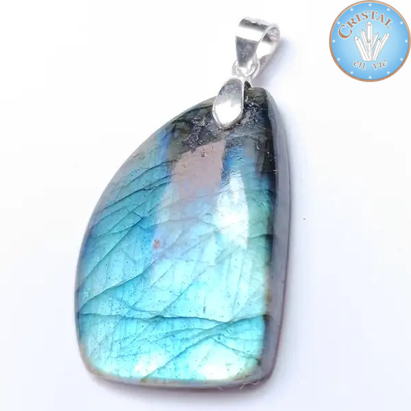 Pendentif de LABRADORITE, Pierre naturelle polie avec bélière en argent 925. n°7