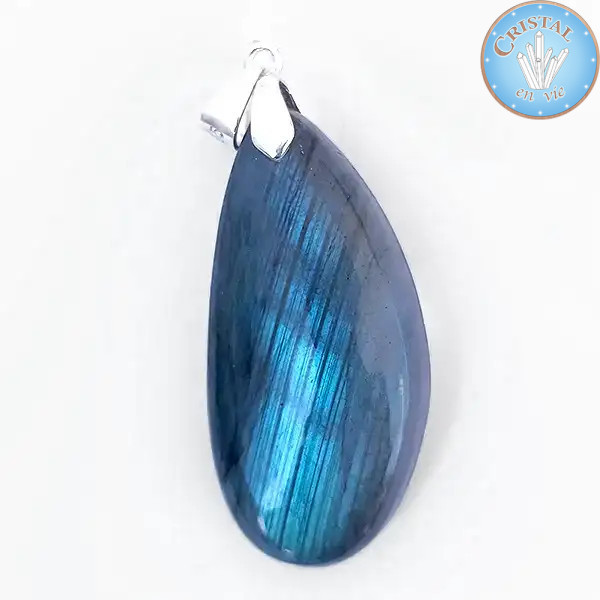 LABRADORITE pendant, polished natural stone with 925 silver clasp. n°8