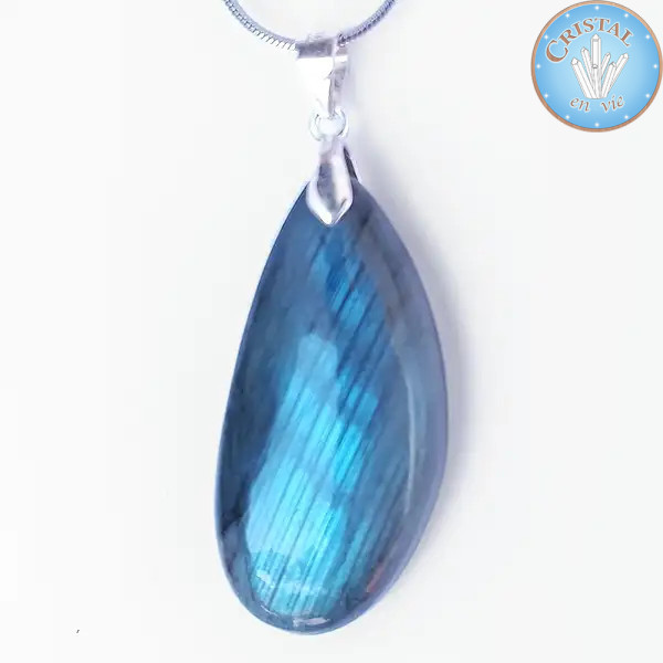 Pendentif de LABRADORITE, Pierre naturelle polie avec bélière en argent 925. n°8