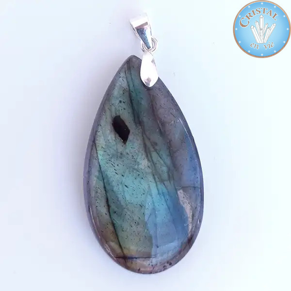 Pendentif de LABRADORITE, Pierre naturelle polie avec bélière en argent 925. n°9