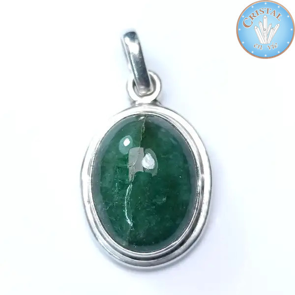Colgante de Esmeralda pulida engastado en plata 925 n.º 1 - Cristal-en-vie.com