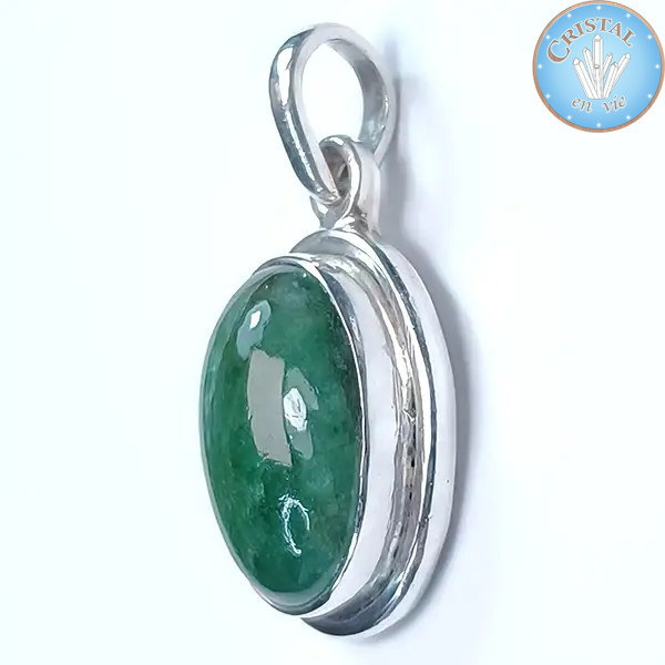 Ciondolo in Smeraldo lucido incastonato in argento 925 n° 1 - Cristal-en-vie.com