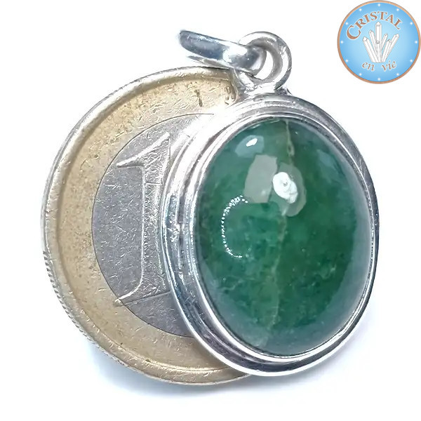 Colgante de Esmeralda pulida engastado en plata 925 n.º 1 - Cristal-en-vie.com