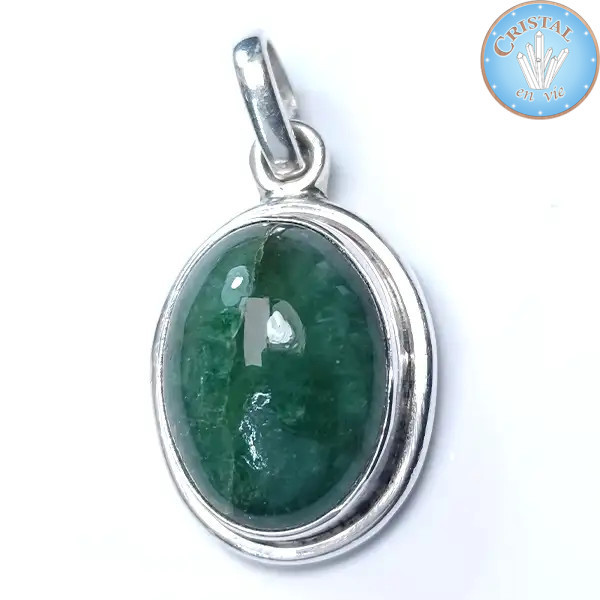 Colgante de Esmeralda pulida engastado en plata 925 n.º 1 - Cristal-en-vie.com
